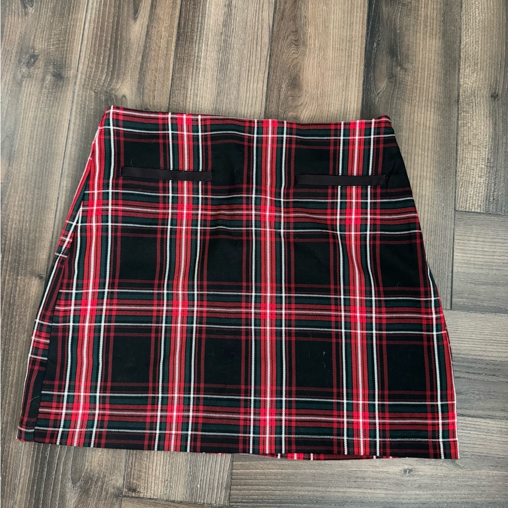 Francesca's Collections Red and Black Plaid Mini Skirt